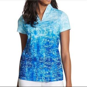 ZENERGY Chicos Golf Shirt Top Blue Ombré Outdoors Tennis Women’s Sz 0 Small